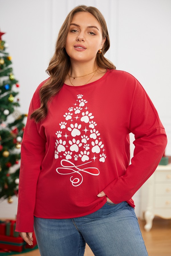 Lässiges, lockeres Sweatshirt mit Weihnachtsdruck und Rundhalsausschnitt