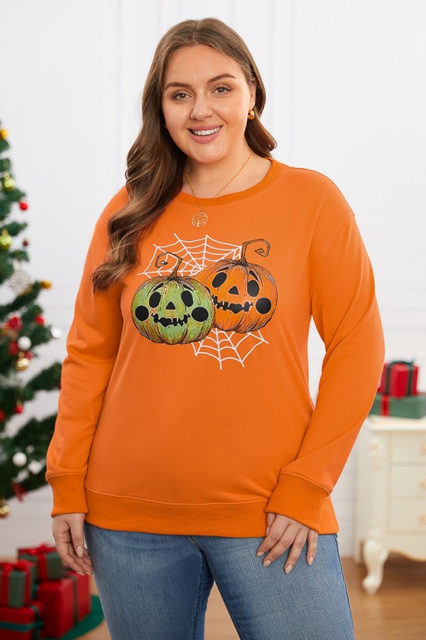 Loses Sweatshirt mit Halloween-Kürbislaternen-Print in Orange