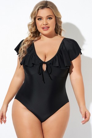 Schwarzer, sexy Badeanzug mit ausgeschnittenen Ärmeln