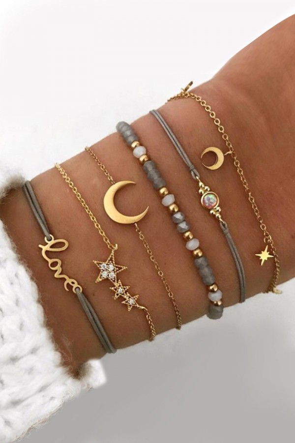 Armband-Set mit Sternen und Monddekor in Aschgold