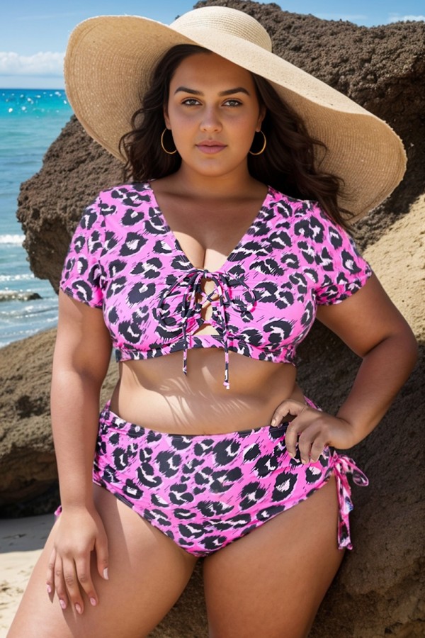 Sexy Bikinioberteil zum Schnüren mit rosafarbenem Leopardenmuster