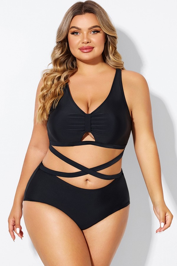 Schwarzes Plus Size mit verstellbaren Trägern Sexy Bikinioberteil