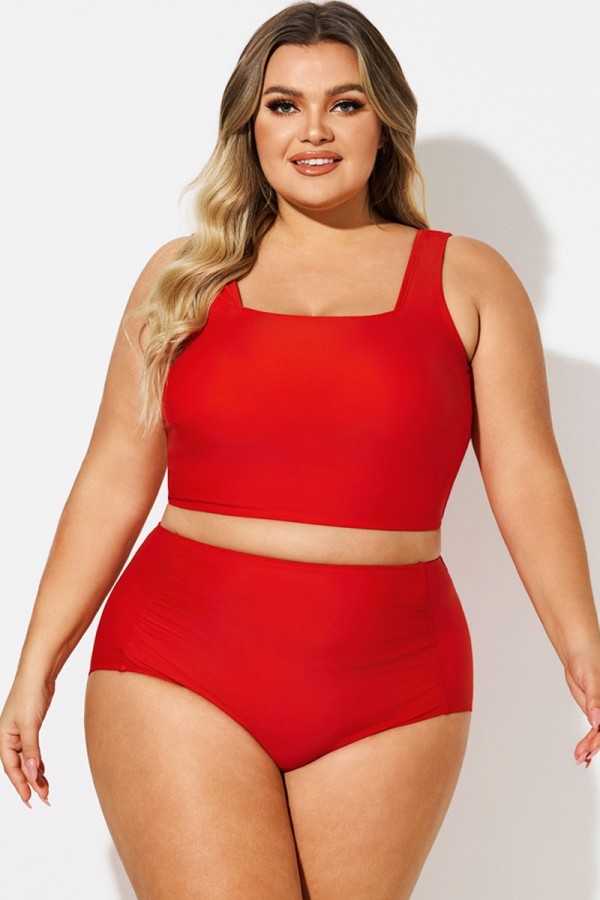 Rotes, einfarbiges Bikinioberteil mit quadratischem Ausschnitt in Übergröße