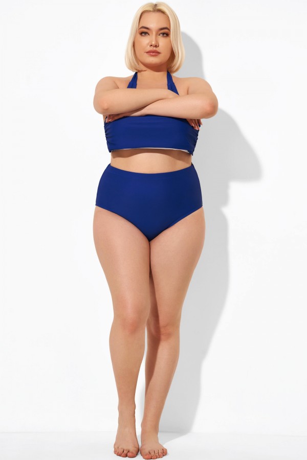 Blaue Hipster-Bikinihose mit mittlerer Taille