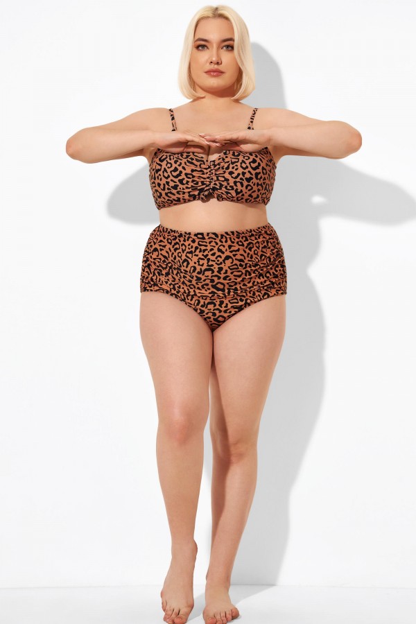 Leoparden-Rüschen-Bikinihose mit hoher Taille