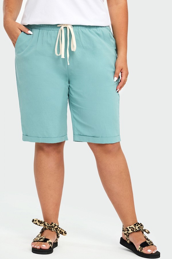 Blaue Urlaub lockere Shorts mit Taschen Schärpen