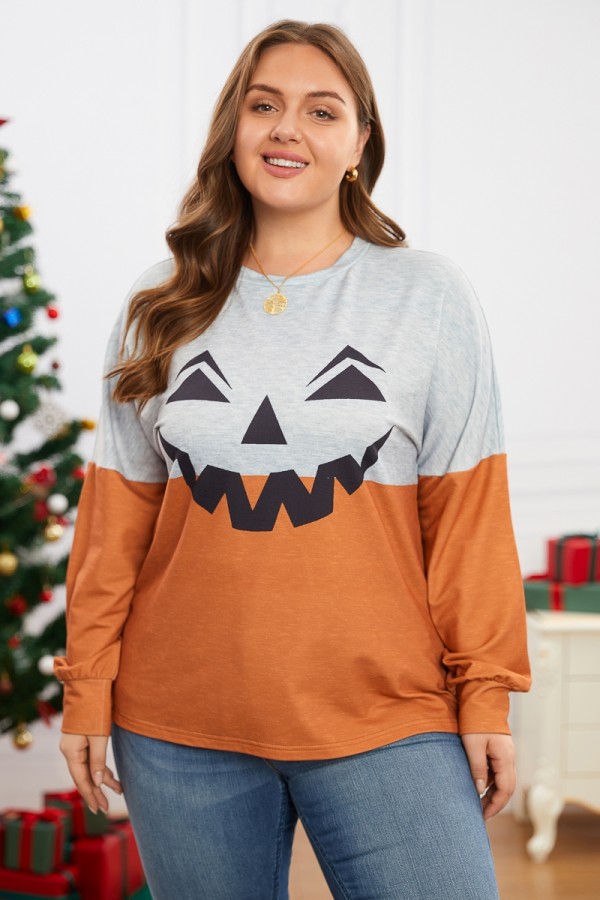 Zweifarbiges Halloween-Sweatshirt mit Rundhalsausschnitt und langem Hals