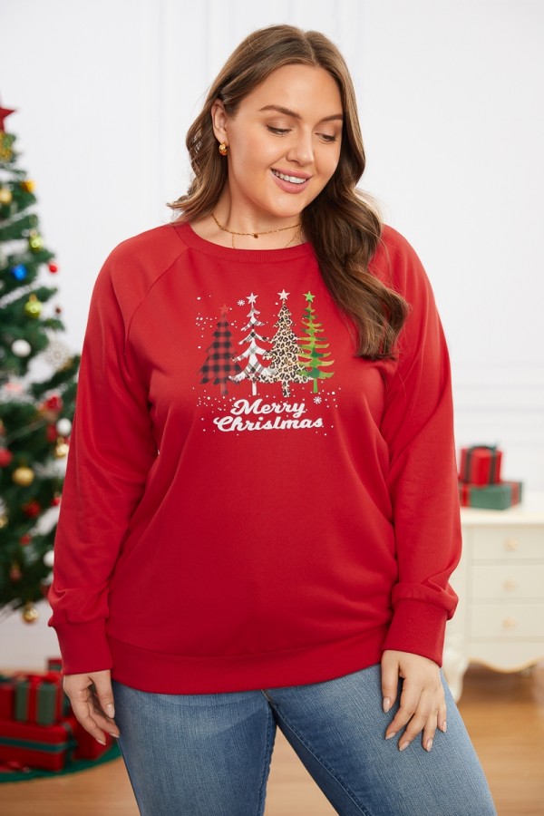 Mehrfarbiges Langarm-Sweatshirt mit Rundhalsausschnitt und Weihnachtsdruck