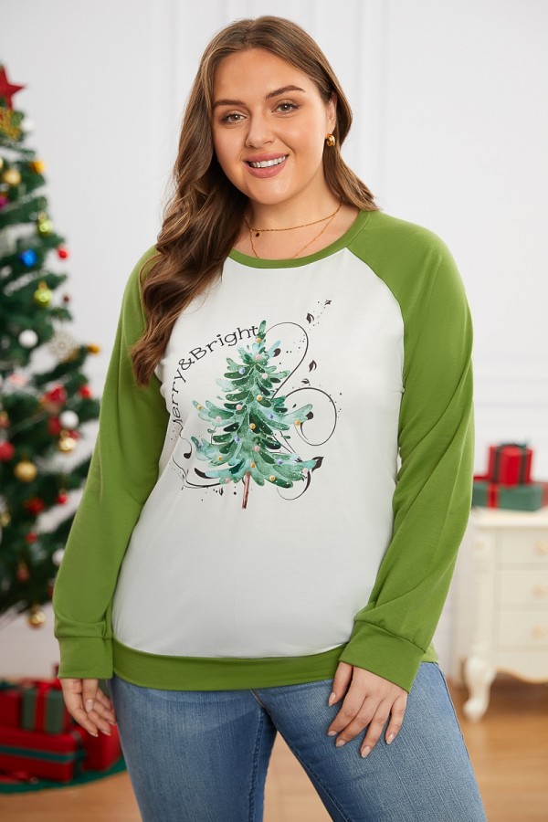 Lässiges Damen-Sweatshirt mit Weihnachtsbaum-Aufdruck und Rundhalsausschnitt