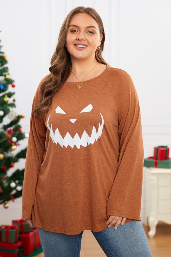 Langärmliges, lockeres Damen-Sweatshirt mit Halloween-Aufdruck