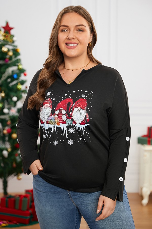 Damen-Sweatshirt mit Weihnachtsdruck, V-Ausschnitt, langen Ärmeln, lockeres Sweatshirt