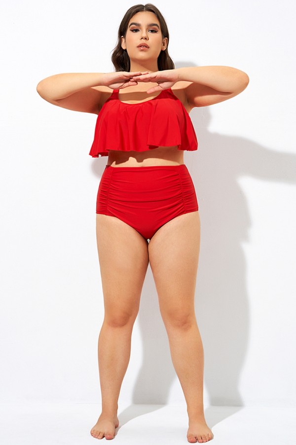 Rote Damen-Badehose mit hoher Taille