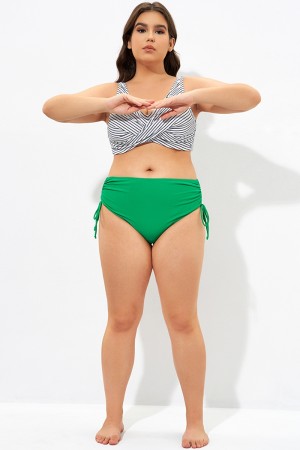 Grüner Damen-Bikini-Slip mit Seitenbindung und hoher Taille